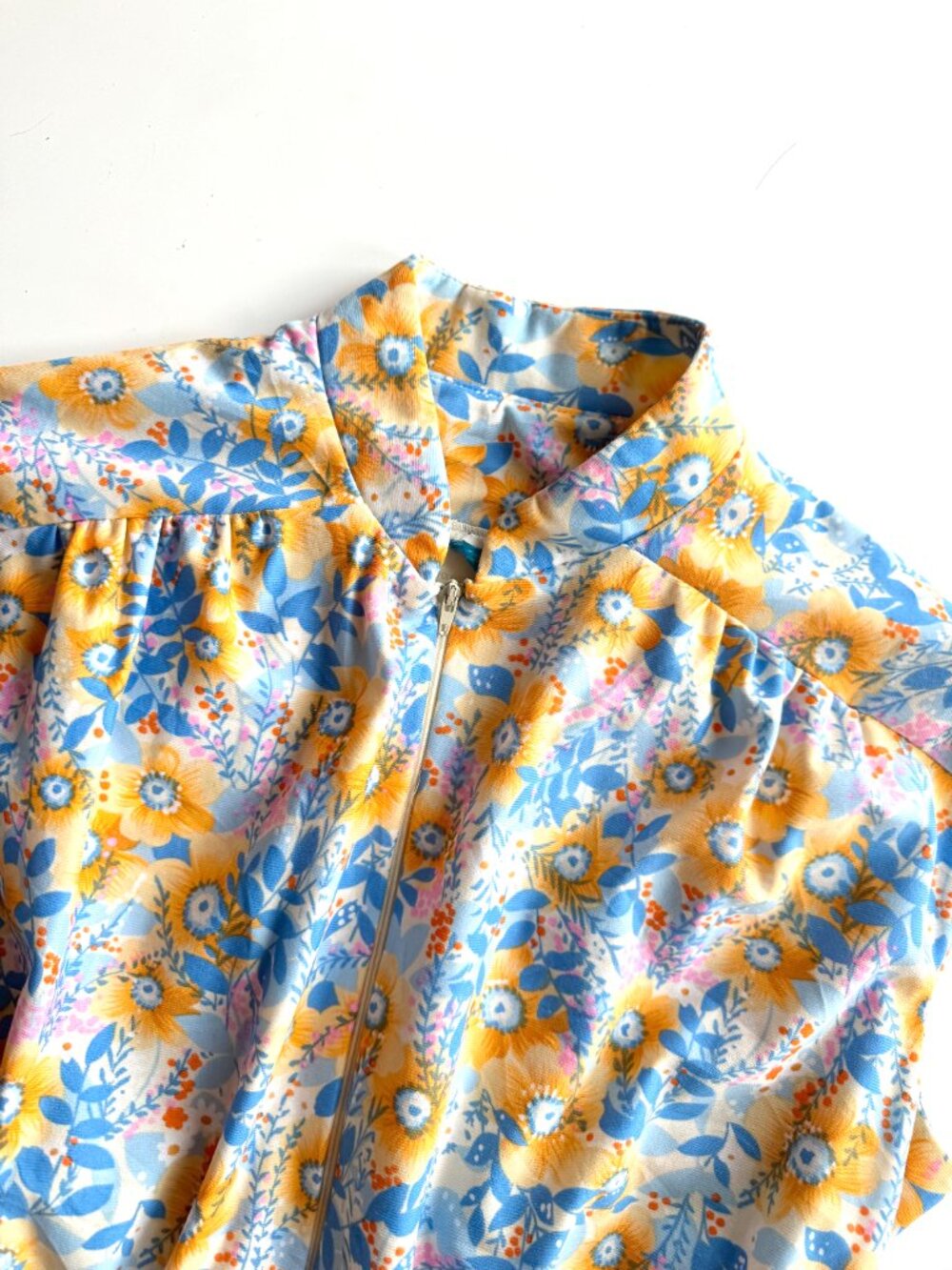 Vintage 70's CONRAD Retro Blue Orange Hippie Floral Belted Maxi Dress, Size L - Picture 7 of 11